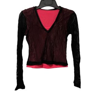 Vintage 90's Z. Cavaricci Black Mesh Long Sleeve Top with Pink Under Tank